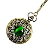 WZC Antique Emerald Quartz Pocket Watch for Women with Chain