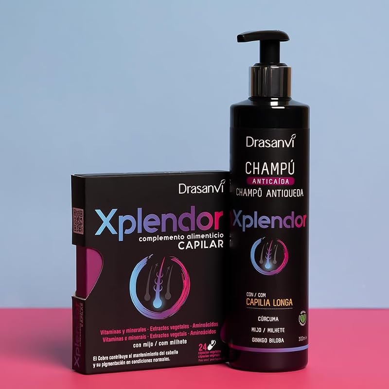 XPLENDOR Capilar con 13 Vitaminas, 4 Minerales, Aminoácidos y Extractos Vegetales | Para el Cabello y su Pigmentación | Con Mijo, rico en Nutrientes y MicroNutrientes |24 Cápsulas = 24 Días