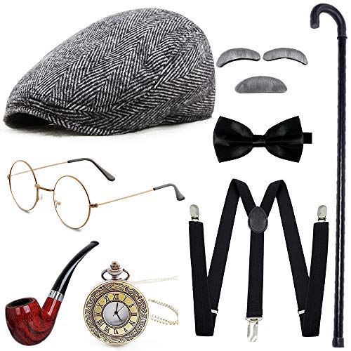 Gionforsy 1920s Mens Gatsby Gangster Costume Accessories Set Old