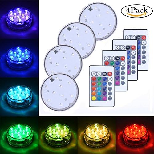 LED Remote Control Waterproof Lights, 10 RGB LED Lights Colorful Waterproof LED Lights Candle Lights for Swimming Pool, aquarium, pond, Wedding, Party, Festival Decorative Lights(4 Pcs)