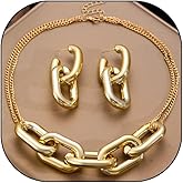 Navirix Gold Chunky Acrylic Jewelry Set for Women,Paperclip Chain Link Choker Necklace,Trendy Thick Chain Dangle Earrings Prom Cocktail Jewelry Accessories