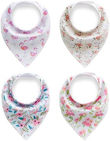 Baby Bandana Drool Bibs for Drooling and Teething, Ultra Absorbent Organic Cotton Soft Fabric Baby Bib Gift Set for Girls - 4 Packs