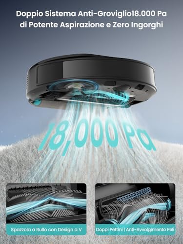 Lefant M5 Pro Robot Vacuum Cleaner with Roller, Suction 18,000 Pa, Clean Water Wash, Self-cleaning 75 °C, Laser Navigation dToF, Self Emptying 120 Days, Carpets, Alexa App
