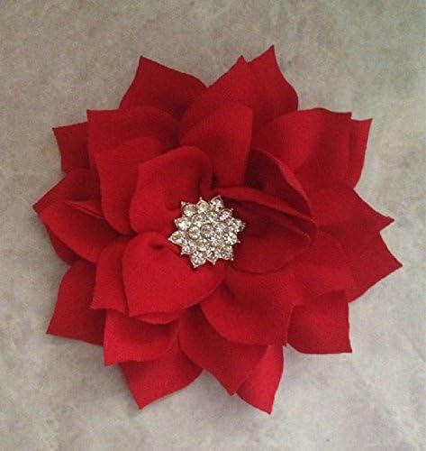 Rhinestone Red Poinsettia Flower Bow Dog Collar Accessory