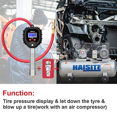GOOLOO Upgraded Digital Tire Pressure Gauge, 255 PSI Tire Inflator Air Chuck and Compressor Accessories Heavy Duty with 360 Degree Rotatable Rubber Hose, Quick Connect Plug for Car Truck Motorcycle - Thumbnail 5