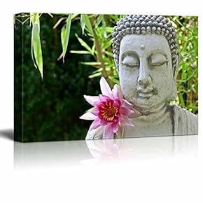 Canvas Prints Wall Art - Buddhist Statue in Zen Garden | Modern Wall Decor/Home Decoration Stretched Gallery Canvas Wrap Giclee Print. Ready to Hang - 12" x 18"