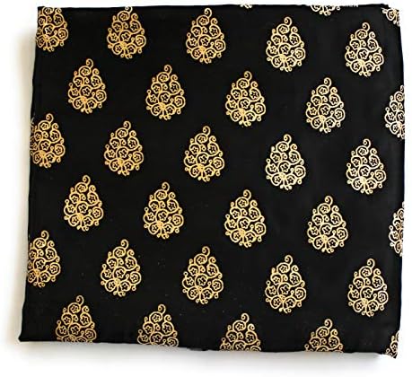 RJFabrics Women's Gold Printed Unstitched Chanderi Fabric (2.5 meter Length 43 Inch Width)