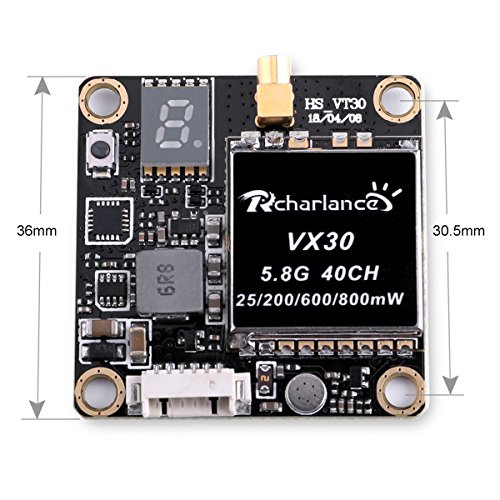 Rcharlance, VX30 5.8G 40CH FPV Transmitter 25/200/600/800mW Switchable FPV Video Transmitter for Cam Mini FPV AV RC Transmitter for Racing Drone Quadcopter