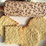Harpi Natural Wood Rolling Pin,Christmas Wooden Engraved Embossing Rolling Pin Embossed Kitchen Tool (38CM,Elk Embossed-B)