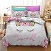 S-ANT Cooper Girl Unicorn Bedding Set White Pink Golden Ears Unicorn Bedding Duvet Cover Set Twin Girls Printed Modern Lightweight Kids Bedding Set for Teens, NO Comforter Included (U08, Twin)