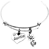 Auntie Charm Bracelet Silver Heart Double Sided Expandable Bangle Gift for Aunt