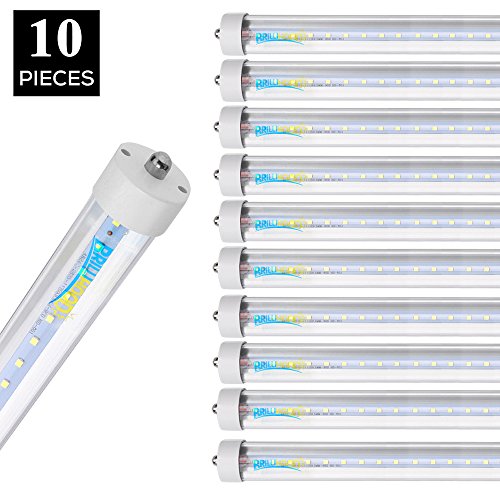 Brillihood 8FT LED Light Bulb, 40W (90W Equivalent), T8/T10/T12 Fluorescent Tube Replacement, Single Pin FA8 Base, 4000K (Daylight White), Clear Cover, Dual-Ended Power, (Pack of 10) - Thumbnail 7