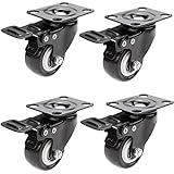 2" Swivel Caster Wheels - Heavy Duty 360 Degree Rotation with Top Plate and Brake Bearing - 600 lbs Capacity - PU Rubber Base Quiet Mute No Noise,Set of 4[Black]