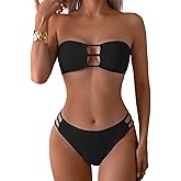 Tainehs Women's Two Piece Strapless Bikini Sets Bandeau Cutout Swimsuit High Cut Bathing Suits