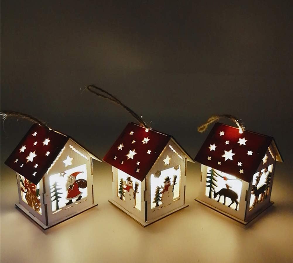 Fnatrc Wooden Christmas Tree Decoration Lights - Christmas Interior Decoration LED Lights, Mall, Hotel, Showcase, Christmas Tree, Party, Pendant Decoration Ornament 3Pack