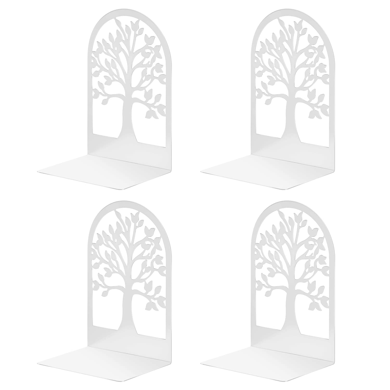 2 Pairs Metal Book Ends, MSDADA Desk Bookends Heavy Duty, Book Ends Holder for Shelves, Bookends for Office&School, Book Shelf Holder Home Decorative, Bookend Supports, Book Stoppers(White)