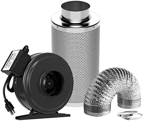 VIVOSUN Air Filtration Kit: 4 Inch 203 CFM Inline Fan, 4” Carbon Filter and 8 Feet of Ducting Combo VIVOSUN Air Filtration Kit: 4 Inch 203 CFM Inline Fan, 4” Carbon Filter and 8 Feet of Ducting Combo