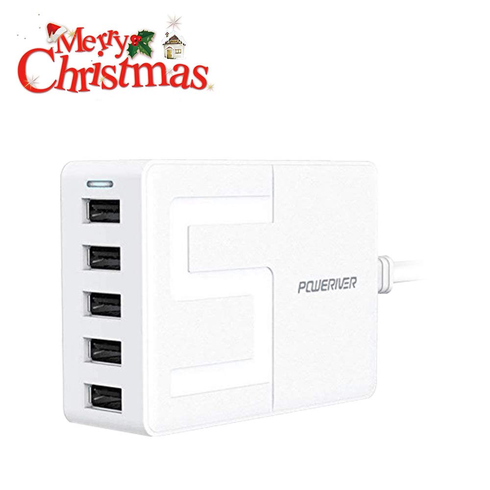 Travel Wall Charger,POWERIVER USB Wall Charger Desktop Charging Station 40W 8A 5-Port High-Speed Charging with iSmart Technology Each Port Max 2.4A