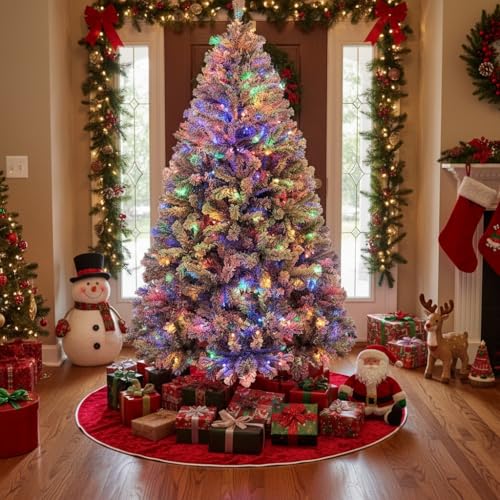 180cm Árbol de Navidad Artificial Nevado 250 LED RGB Premium Pino Navideño Soporte Metálico Plegable 1000 Puntas Ramas Decoración Navideña Blanco 2025