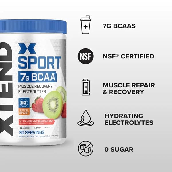 XTEND SPORT BCAA POWDER STRAWBERRY KIWI SPLASH – ELECTROLYTE POWDER FOR RECOVERY & HYDRATION WITH AMINO ACIDS – 30 SERVINGS