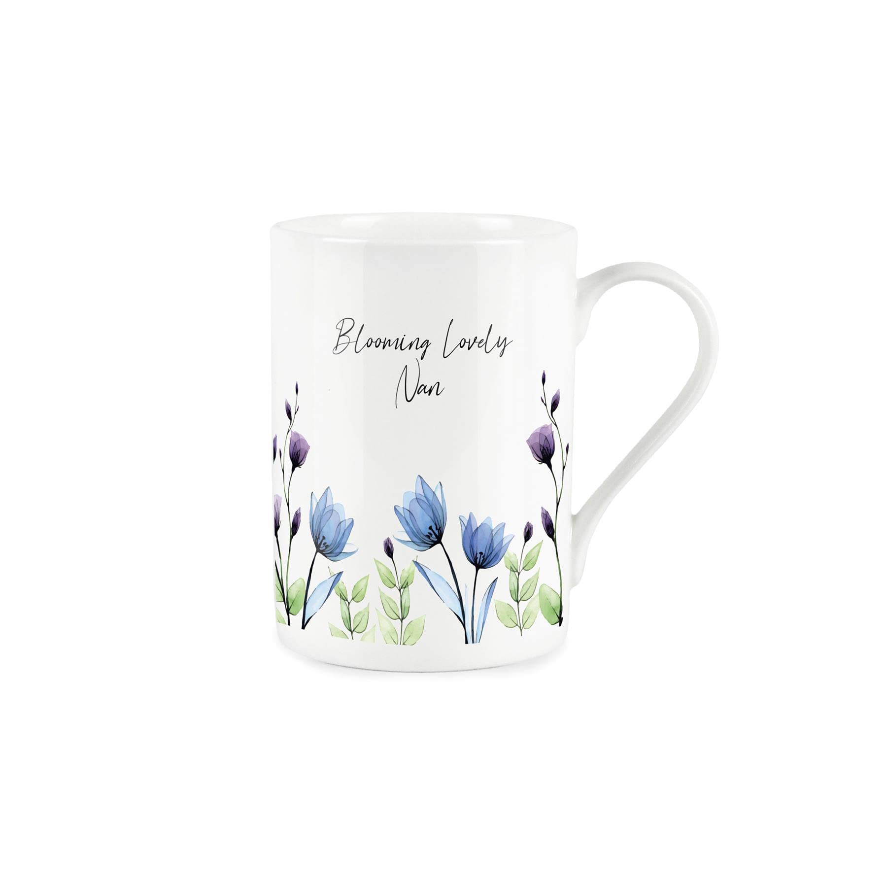 Purely Home Lovely Nan Flowers Mug - Blue Lilac Blooming Blooms - Bone China Style White Mug Coffee/Tea Present Gift
