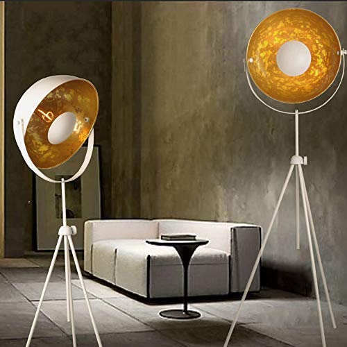 Modern Vintage Industrial Tripod Stand Led Floor Table Lamp Satellite Light Shade Decoration Adjustable Reading Medieval Design Fixture Nautical Elegant Interior Lighting E26 White Matte Gold Pricepulse 