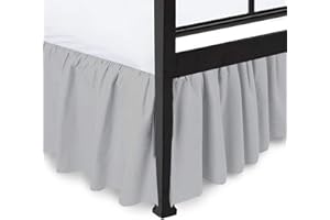 SHREEM LINEN Ruffled Bed Skirt with Split Corners, Gathered Style, 100% Microfiber-21 Drop, Dust Ruffle Bed Skirts Twin, Light Grey