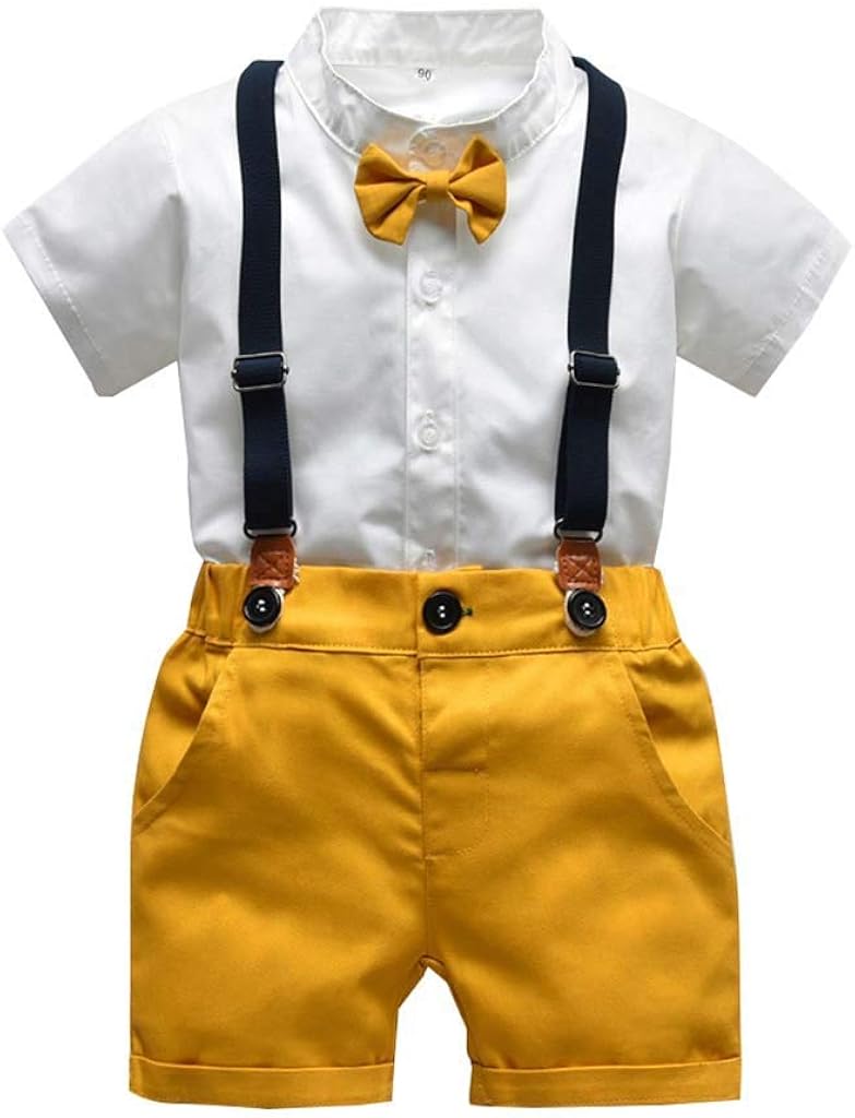 Shangsrs Bebe Garcons Ensemble Costumes Ete 4 Pcs Chemise Courte Short Jaune Bretelles Noeud Papillon Messieurs Mariage Vetements Bapteme Tenues Anniversaire 3 6 12 18 Mois 2 3ans Ensembles Bebe Garcon 0 24m Banistreet Com