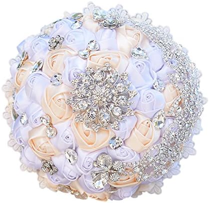 KUPARK Wedding Bouquet Rhinestones Crystal Bridal Bridesmaid Wedding Bouquet Ribbon Flowers