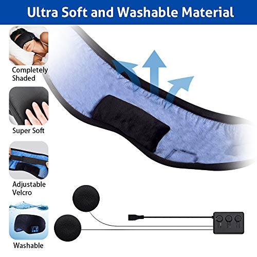 Bluetooth Sleep Mask with Sleep Headphones - 2020 Upgrade Bluetooth 5.0 - Built-in Speakers & MIC, Handsfree Call, Music, Washable - Travel Accessory, Gift
