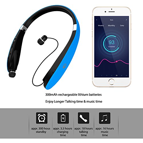 Bluetooth Headset, Bluetooth Headphones SX991-LBell Wireless Neckband Design with Foldable Retractable Headset for iPhone X/ 8/ 7 Plus Samsung Galaxy S8 Note 8 and Other Bluetooth Enabled Devices