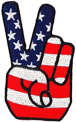 USA Peace Fingers Victory Sign American Flag Embroidered Iron on Patch #F