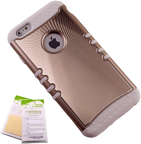 For Apple iPhone 6 Plus (5.5) Golden Metallic Pattern Snap-on on White Skin KoolKase Rocker 2 in 1 Hybrid Case Cover With 2 Screen Protector Films