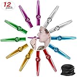 yo-fobu 12 Pack Metal Kazoos Musical Instruments Noise Maker with 12pcs Kazoo Flute Diaphragms Assorted Color Party Favors Gifts Kazoo Kid Random 6 Colors with 1 Storage Bag for Free