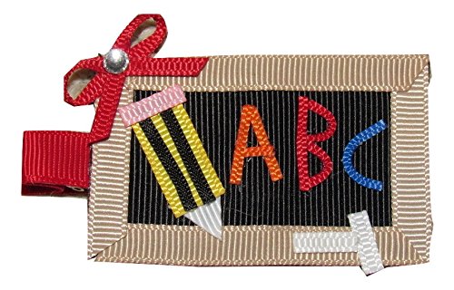 NEW "ABC CHALKBOARD" Girls Ribbon Hairbow Clip Bow Sculpture Back To School Clippie (2 Bow Set) Boutique Kindergarten 1st 2nd 3rd 4th 5th Grade Apple