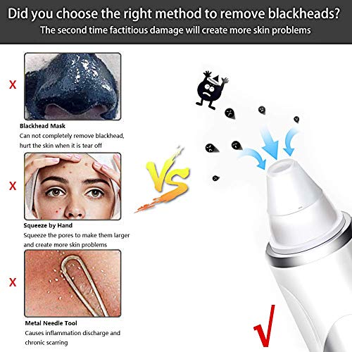 Blackhead Remover Vacuum, Pore Cleaner Vacuum Comedone Extractor Tool Device Electric Face Nose Blackhead Whitehead Remover with 3 Adjustable Suction Power and 5 Replacement Probes