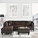 3 Piece Modern Microfiber Dark Brown Faux Leather Sectional Sofa with Ottoman