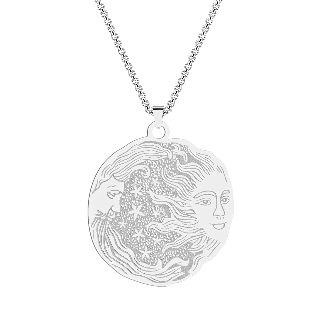 chengxun Yin Yang Sun and Moon Pendant Necklace for Women Men Stainless Steel Protection Guardian Medallion Occult Jewellery Talisman Amulets Gifts (220S)