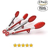 Pack of 2 Kitchen Tongs for Cooking Made of Premium Quality Stainless Steel Tips & Silicon head, Plus Stands. 2 Sizes 9'&12'. Heat resistant Cooking tongs for BBQ,Salad, Grilling, Serving,& Fish. Red