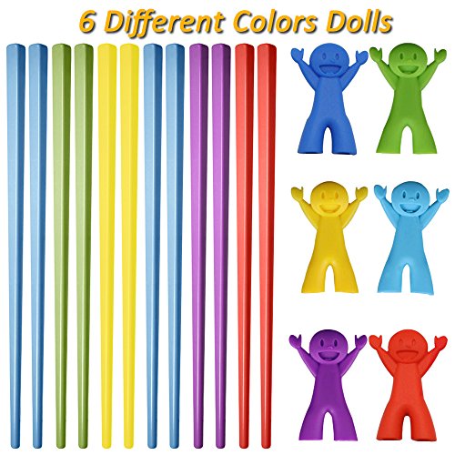 6 Pairs of Easy-to-Use Training Chopsticks with Helpers, SourceTon's Training Chopstick for Right or Left-Handed Kids Teens Adults Beginners.- Smile