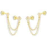 ALRNBY Gold Stud Earrings for Women Dainty Cartilage Earrings Double Piercing Earrings Chain Drop Dangle Earrings Cubic Zirconia Sparkly Earrings Trendy Small Long Chian Jewelry Gift