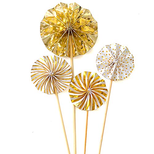 Cupcake Toppers 12-Pack Muffin Decoration Gold Circle Fan Flowers Toppers Fun Cake Topper Picks Mini Birthday Cake Decor for Baby Boys Girls Kids Birthday Party and Wedding Supplies