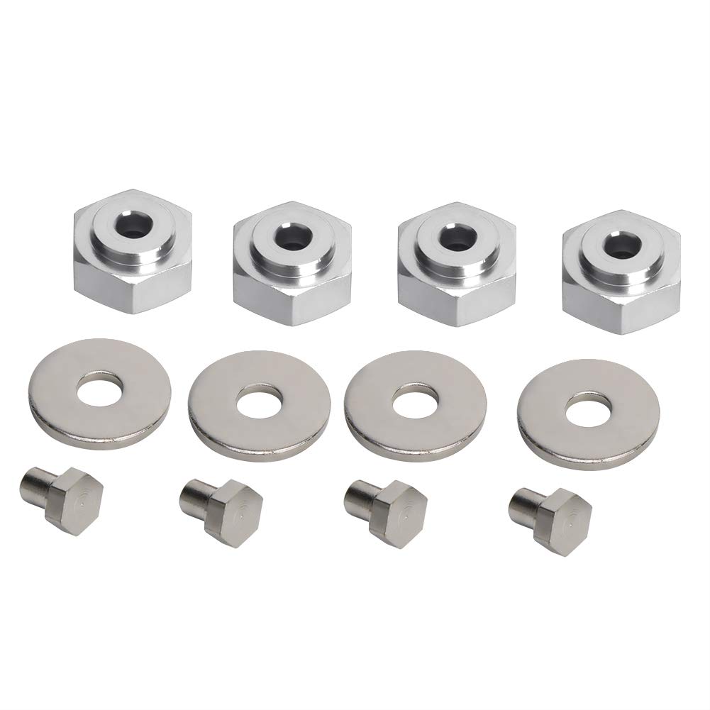 Dilwe 4PCS Aluminum Alloy 12mm To 17mm Wheel Hex Drive Hub Adapter for 1/10 RC Model Car N10237S(Silver)