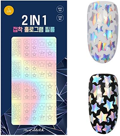 NAILSKETCH (1 Sheet) 2 in 1 Hologram Film Sticker for Holographic Nail Art Made in Korea (Stars)
