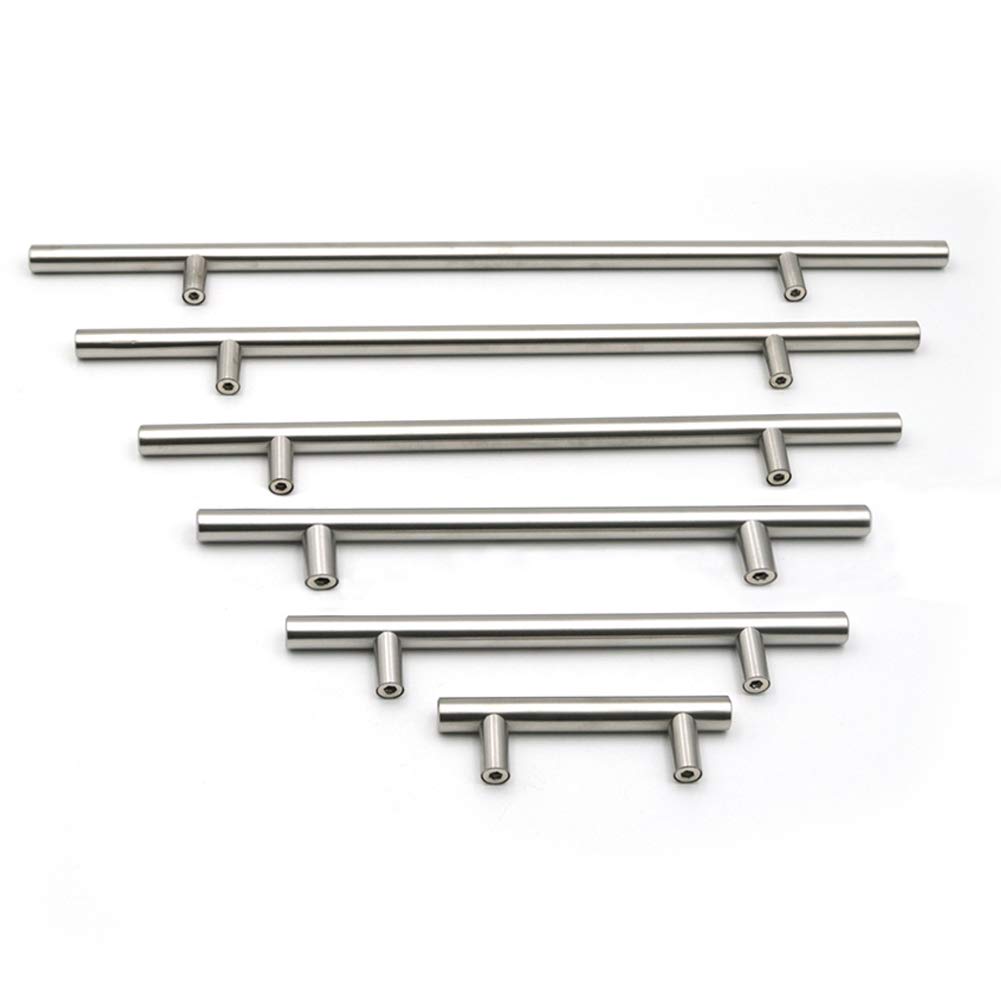 Dreneco 6 Pack Cabinet Knobs and Pulls Cupboards Drawers Bedroom Door Handles 200mm Overall Length Brushed Stainless Steel Silver Color