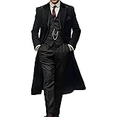 ORBITRAY Men's 3 Pieces Tweed Plaid Suit Blazer Vest Pants 2025 Herringbone Suits for Men Dark Gray