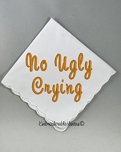 No Ugly Crying Scalloped Edge Hem Handkerchief White With Your Choice of Color For Embroidery