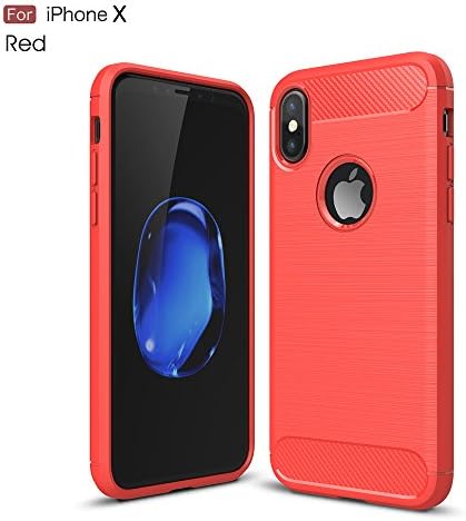 AWESON Iphone X Case, Carbon Fiber Feel for Premium Look, Shock Full Protection Drop Resistance, Rugged Armor Cover for iPhone X (Red)