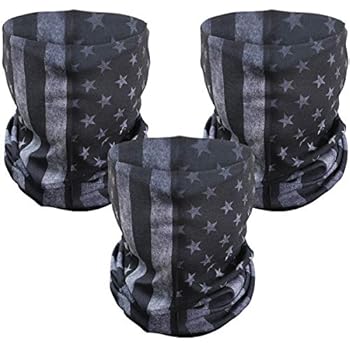 PAMASE 3 Pcs American Flag Outdoor Face Mask- Multifunctional Seamless Microfiber American Flag UV Protection Face Neck Shields Headwear for Men&Women Motorcycle Hiking Cycling Ski Snowboard(Grey)
