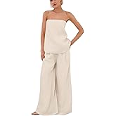 calbatic Women Polka Dot 2 Piece Outfits Spot Strapless Tube Top High Waist Wide Leg Pants Casual Lounge Set